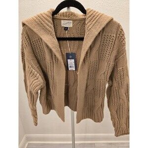 ​NWT Universal Thread XS Chunky Cable Knit Foldover Cardigan Tan Cottagecore $35